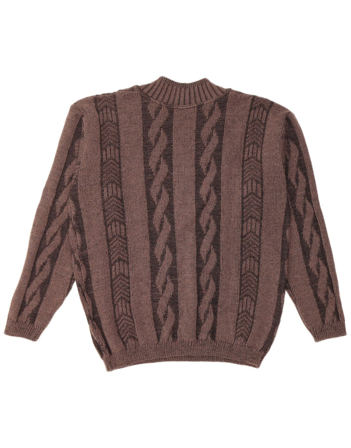 Maglione vintage da uomo con scollo a V, grande marrone geometrico