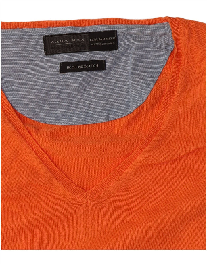 Maglione Zara da uomo con scollo a V in cotone arancione medio