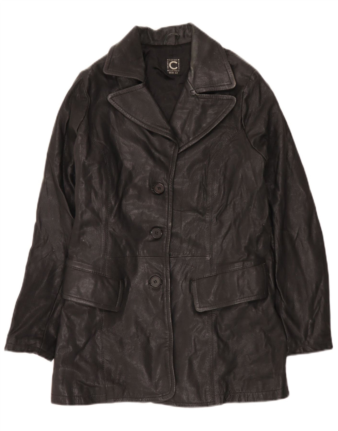 Cappotto in pelle vintage da donna IT 42 medio nero