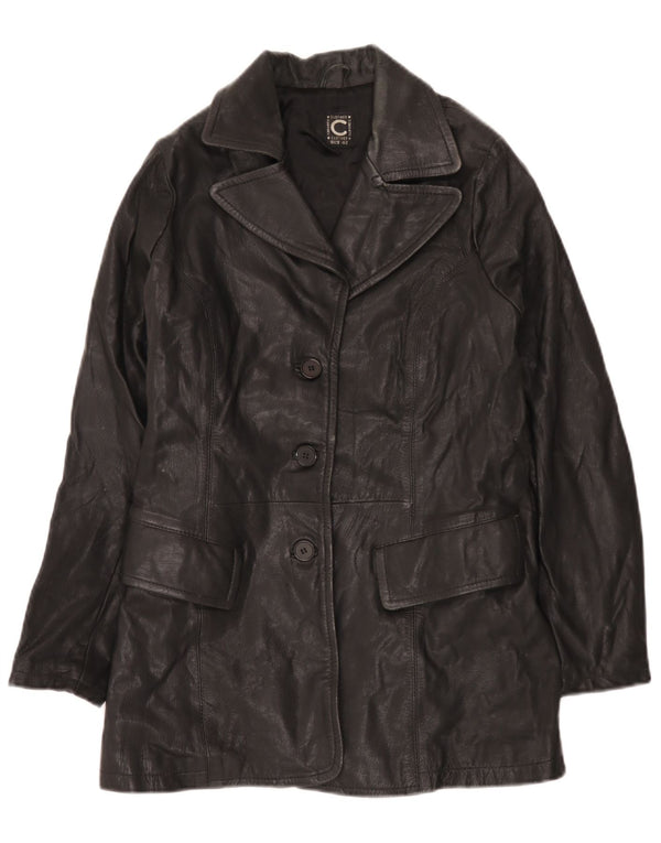 Cappotto in pelle vintage da donna IT 42 medio nero