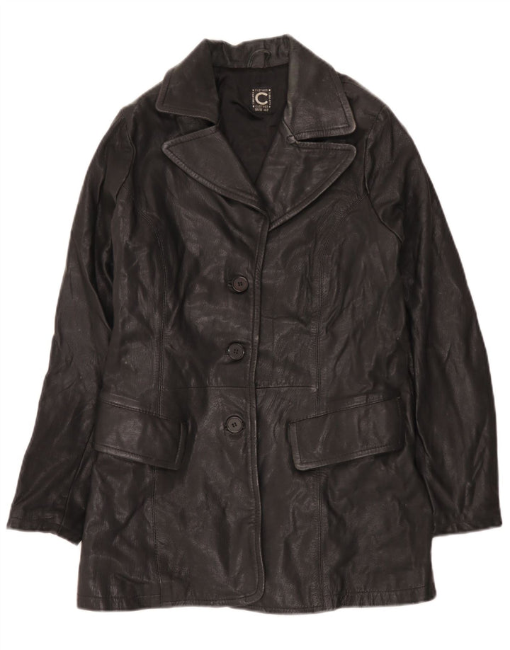Cappotto in pelle vintage da donna IT 42 medio nero