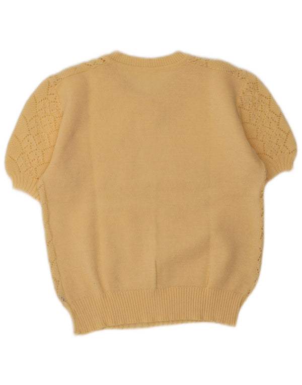 Maglione vintage da donna a maniche corte con scollo a V UK 14 Beige medio