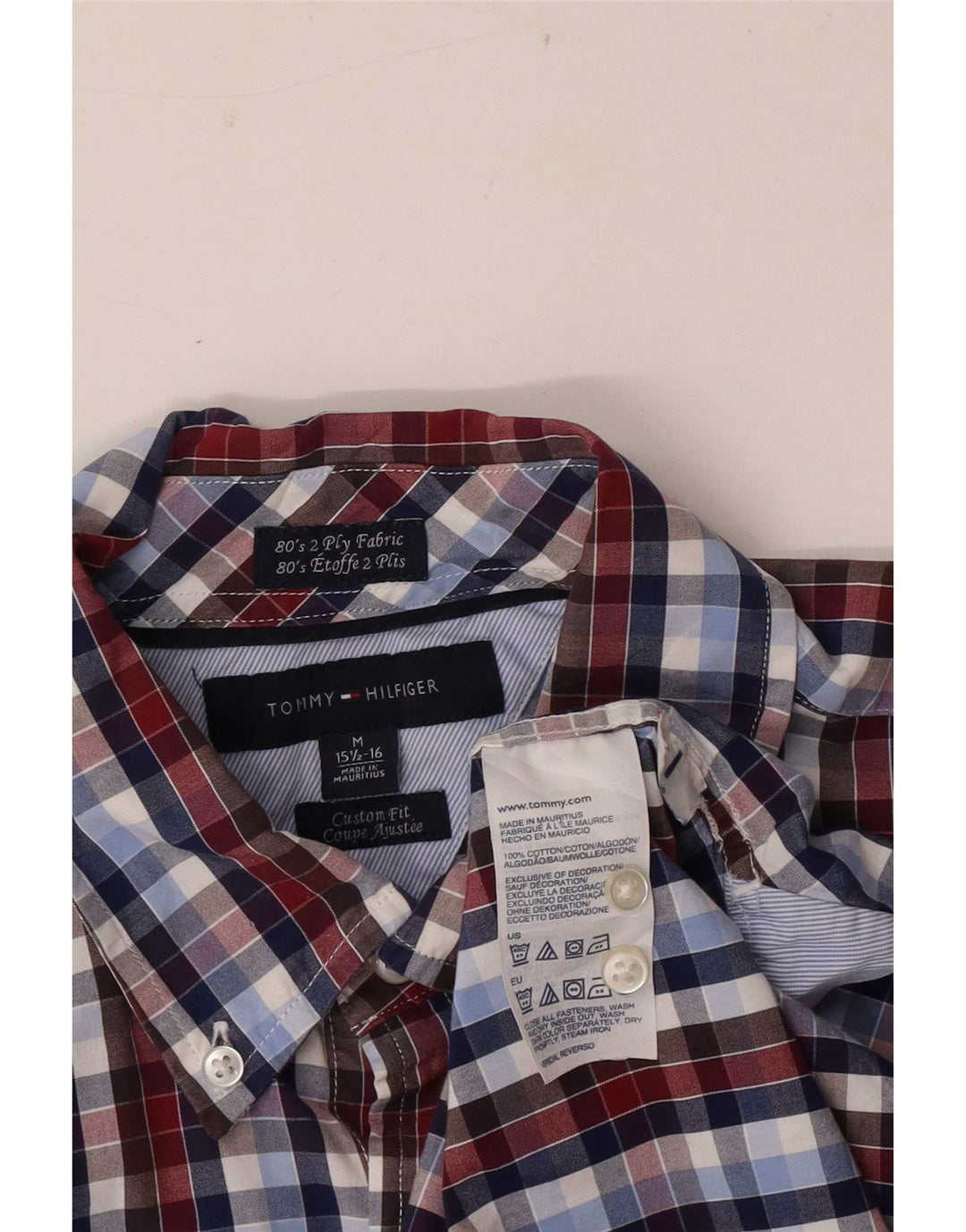 Camicia da uomo Tommy Hilfiger taglia 15 1/2 16 medio a quadri multicolore