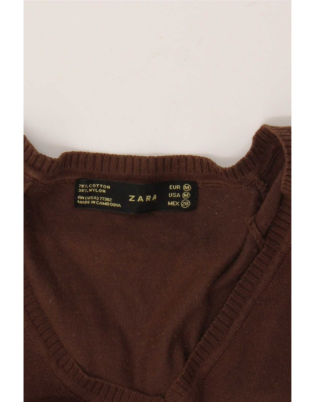 Maglione da donna con scollo a V Zara UK 12 Cotone marrone medio