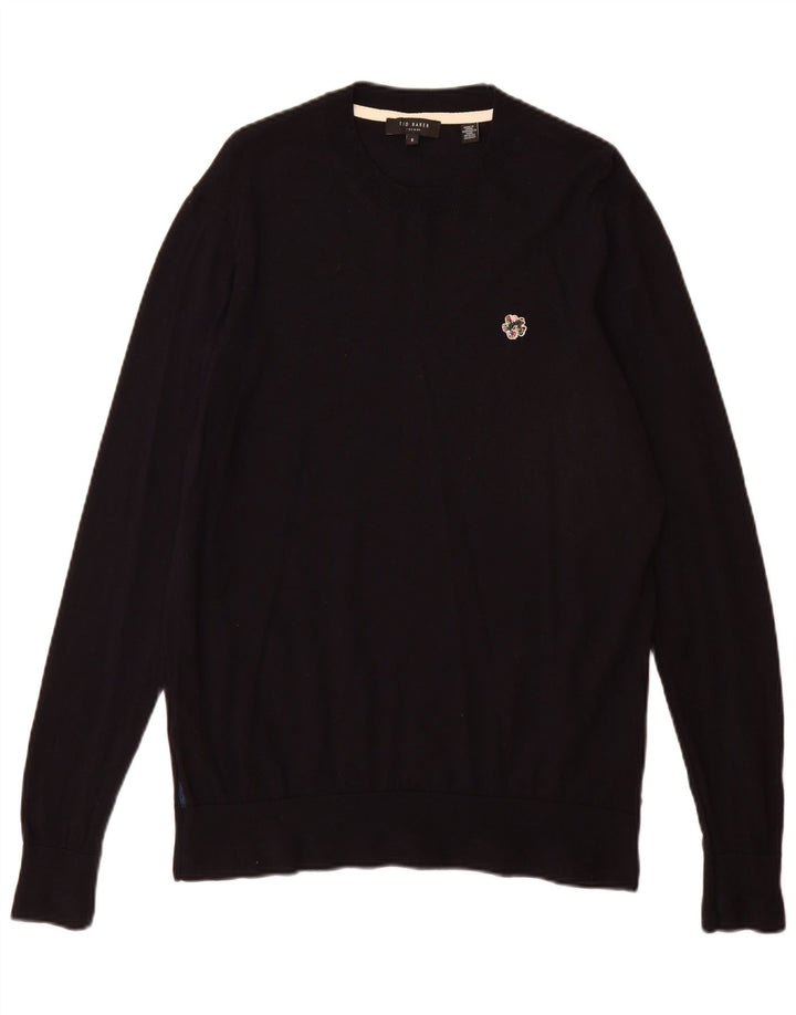 Maglione maglione girocollo da donna Ted Baker taglia 5 XL lana blu navy