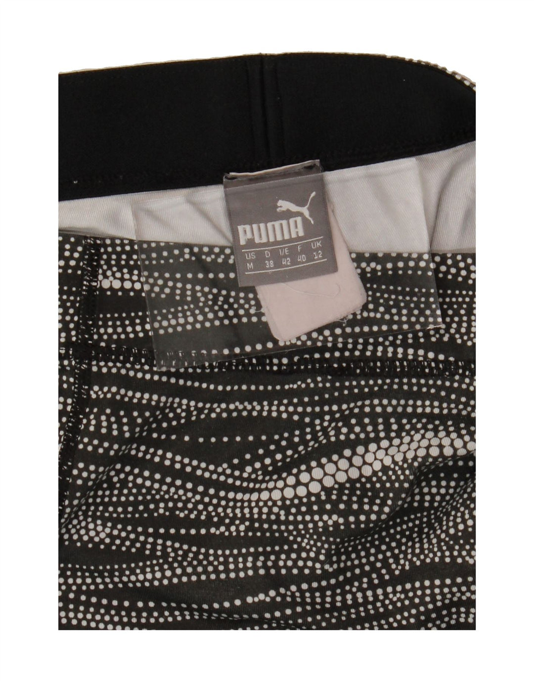 PUMA Womens Leggings UK 12 Medium Black Spotted Vintage Puma and Second-Hand Puma from Messina Hembry 