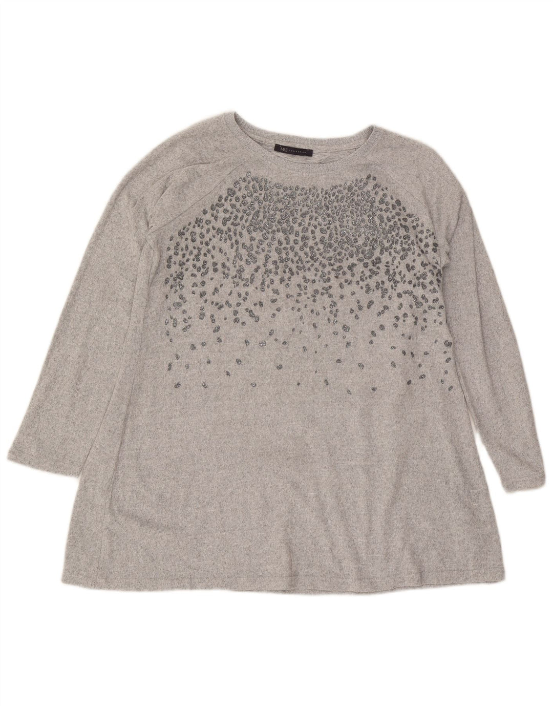 Top tunica a maniche lunghe da donna Marks & Spencer UK 16 grande poliestere grigio