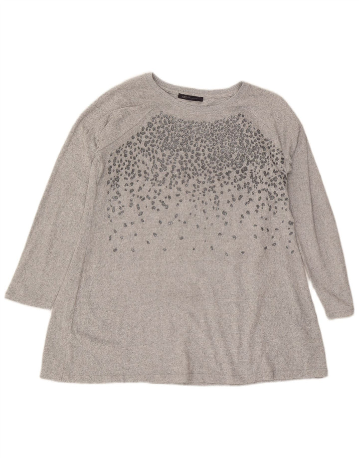 Top tunica a maniche lunghe da donna Marks & Spencer UK 16 grande poliestere grigio