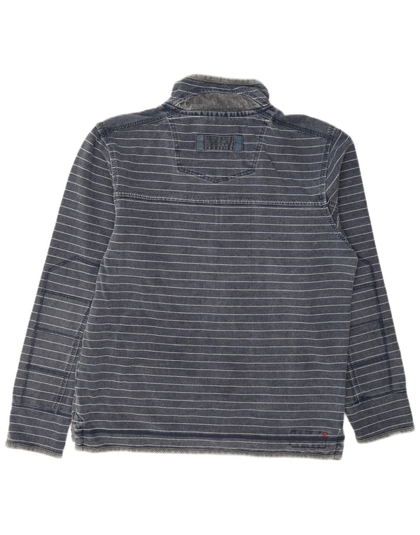 Felpa da uomo con collo con zip Fat Face, maglione medio, cotone a righe blu navy