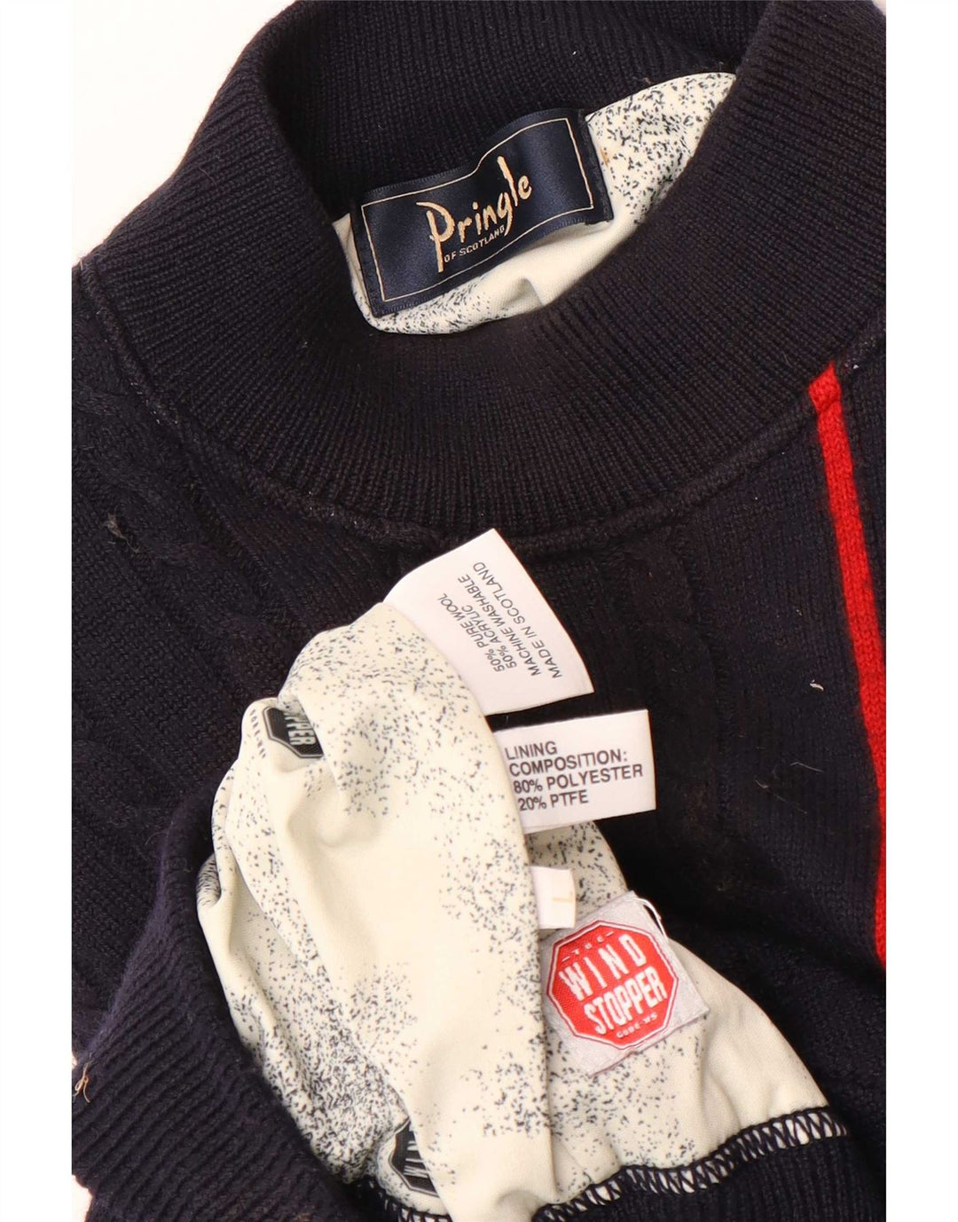 Maglione da uomo Pringle a collo alto, maglione grande, in lana a righe blu navy