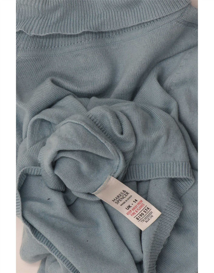 Maglione maglione a collo alto da donna Marks & Spencer UK 14 Viscosa blu medio