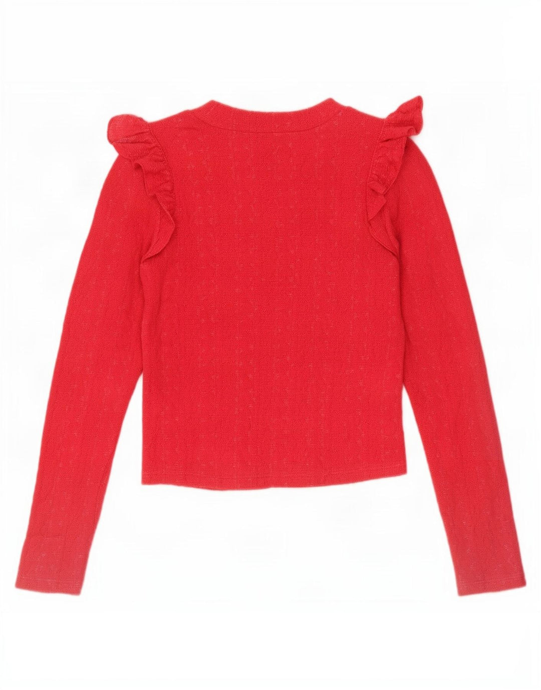 Zara Donna Top corto con volant sul davanti manica lunga UK 8 Small Rosso