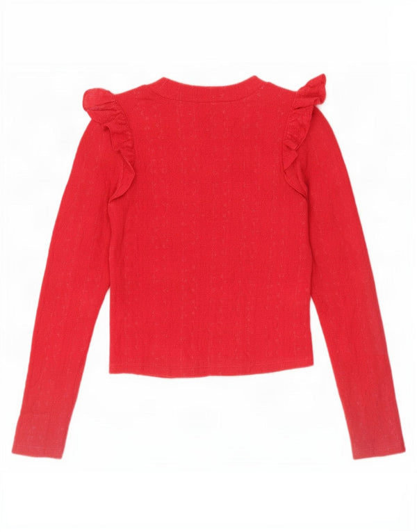 Zara Donna Top corto con volant sul davanti manica lunga UK 8 Small Rosso