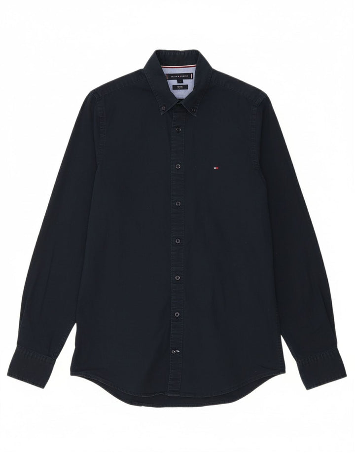 TOMMY HILFIGER Mens Stretch Slim Fit Shirt Small Navy Blue Cotton