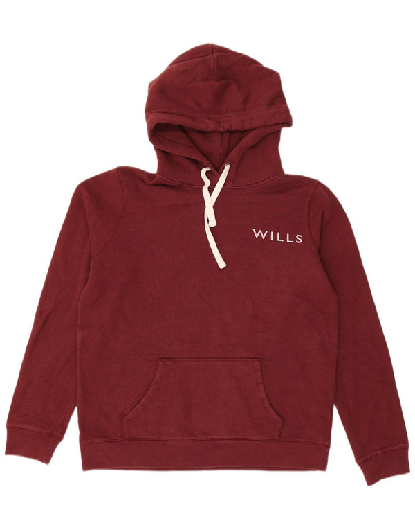 JACK WILLS Felpa con cappuccio grafica da donna UK 12 Cotone bordeaux medio