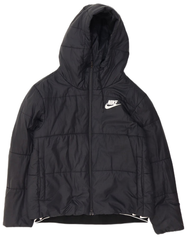Giacca imbottita con cappuccio grafico Nike da donna UK 16 grande poliestere nero