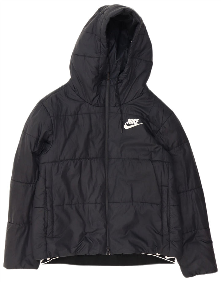 Giacca imbottita con cappuccio grafico Nike da donna UK 16 grande poliestere nero