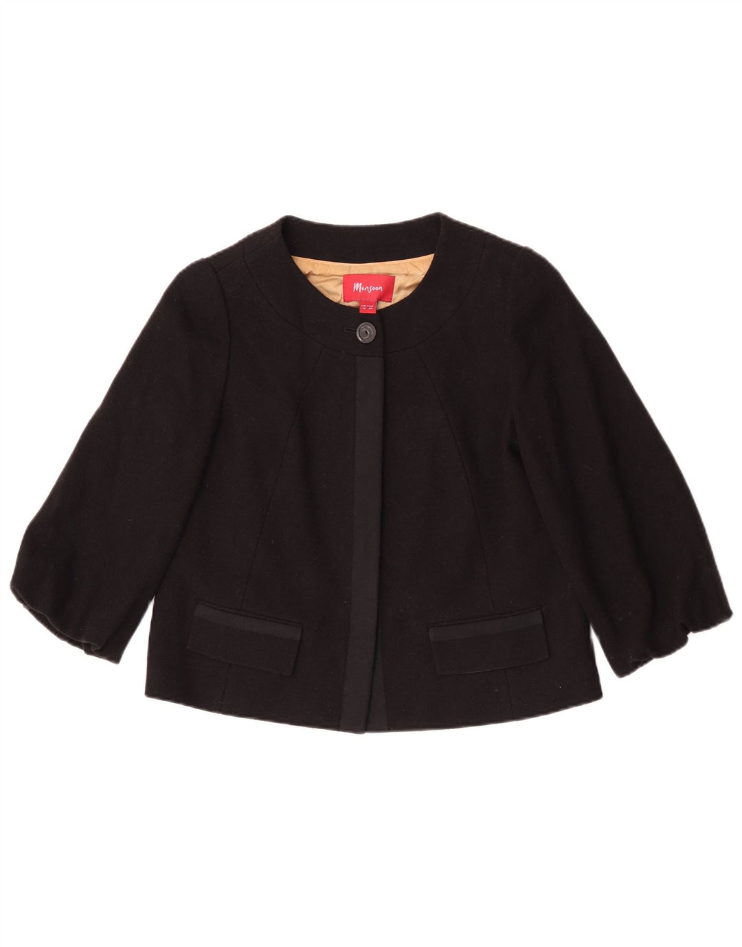 Giacca Bolero da donna con maniche a 3/4 Monsoon UK 10 Small in lana nera