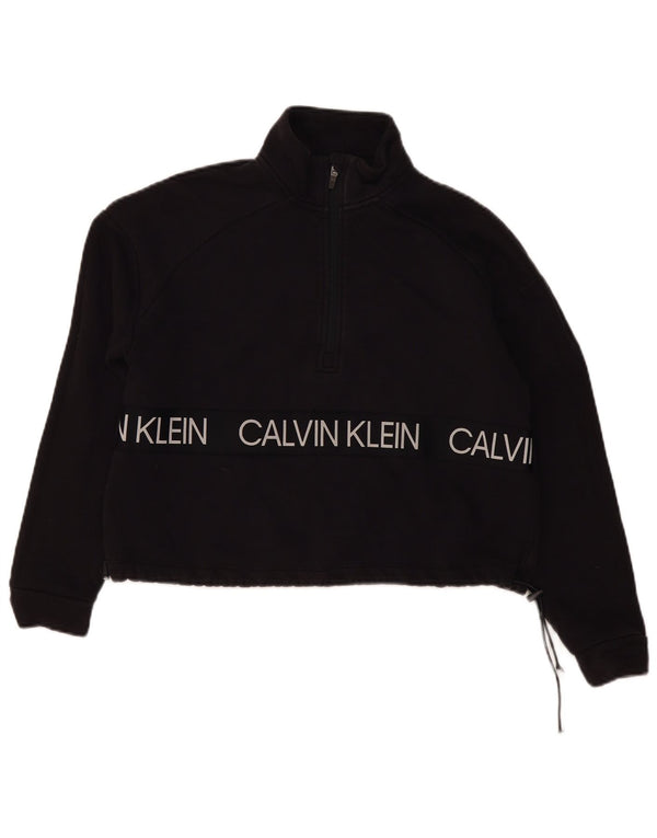 Calvin Klein Donna Crop Graphic Loose Fit Felpa Maglione UK 6 XS Nero