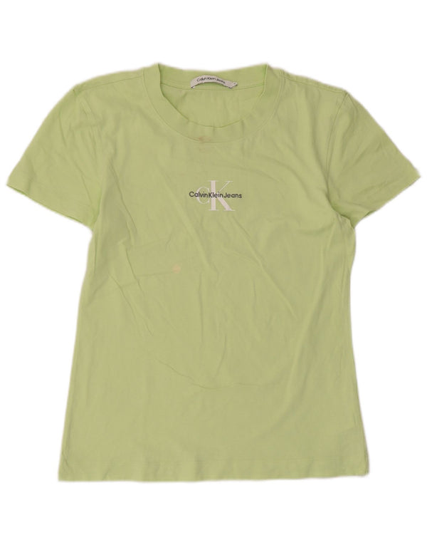 Calvin Klein Jeans T-shirt grafica da donna Top UK 12 Cotone verde medio