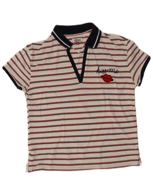 Polo da donna Tommy Hilfiger UK 12 cotone a righe bianche medie