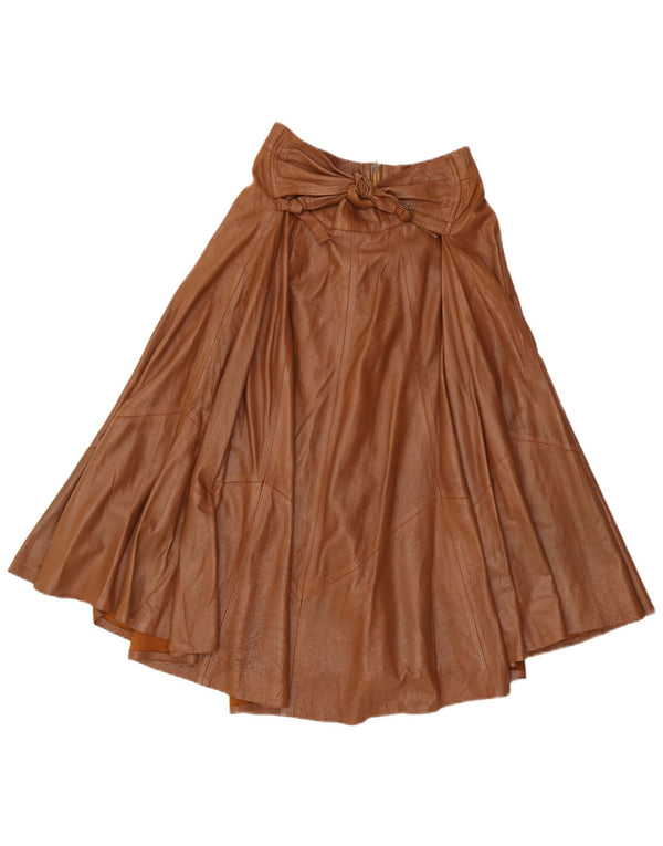 Gonna svasata a vita alta in pelle vintage da donna W26 piccola marrone