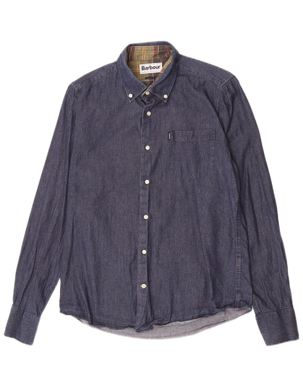 Camicia in denim da uomo su misura Barbour piccola in cotone blu navy