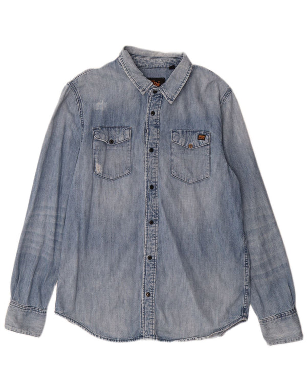 Camicia di jeans da uomo Superdry XL in cotone blu
