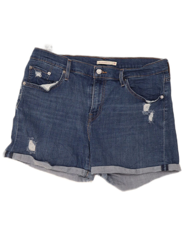 Pantaloncini di jeans invecchiati Levi's da donna W32 Large in cotone blu