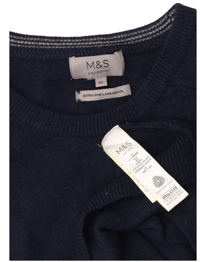 Maglione maglione girocollo da uomo Marks & Spencer XL blu navy in lana d'agnello