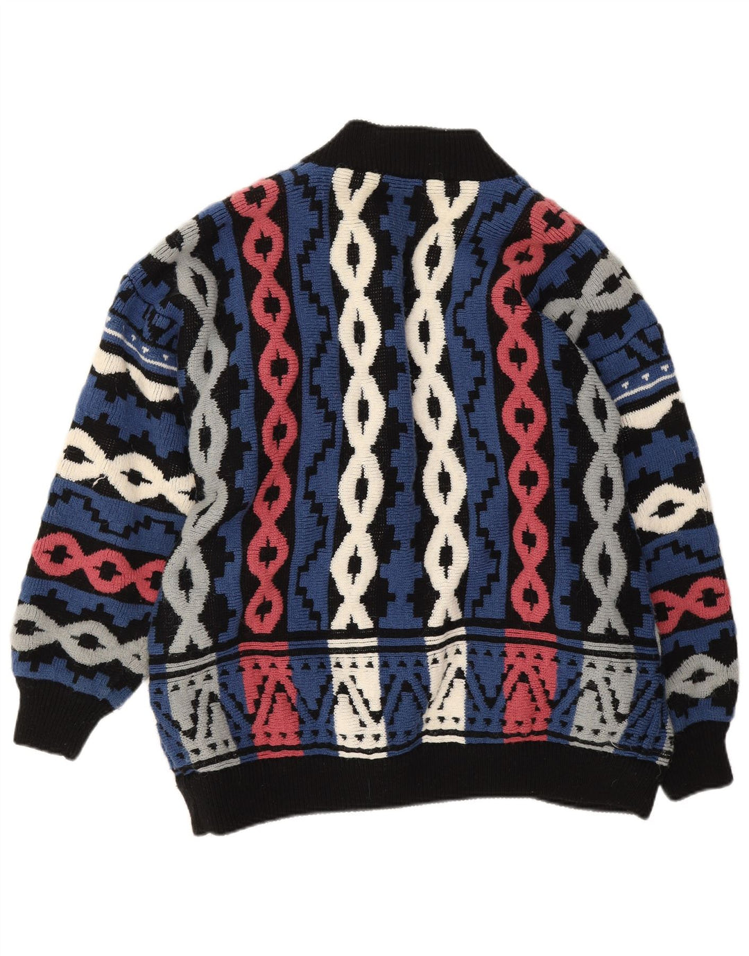 Maglione cardigan aperto da donna vintage EU 44/46 XL multicolore geometrico