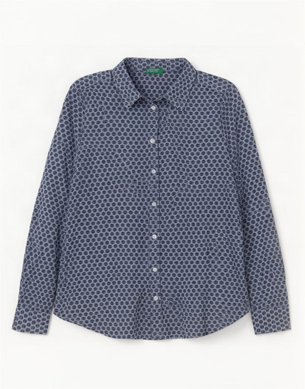 Camicia da donna Benetton UK 6 XS blu cotone geometrico