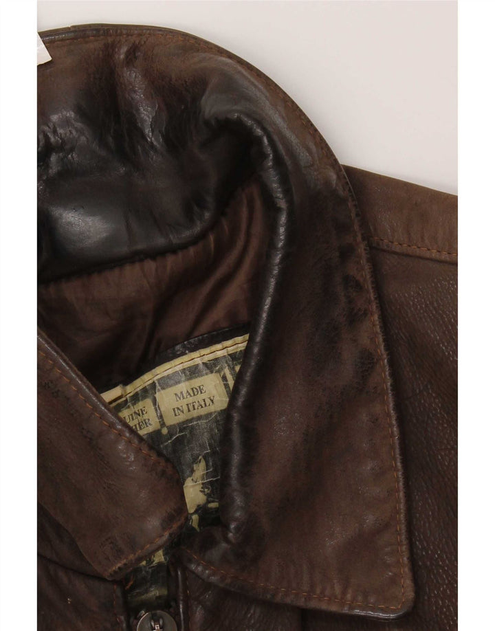 Giacca in pelle vintage da uomo UK 36 piccola marrone