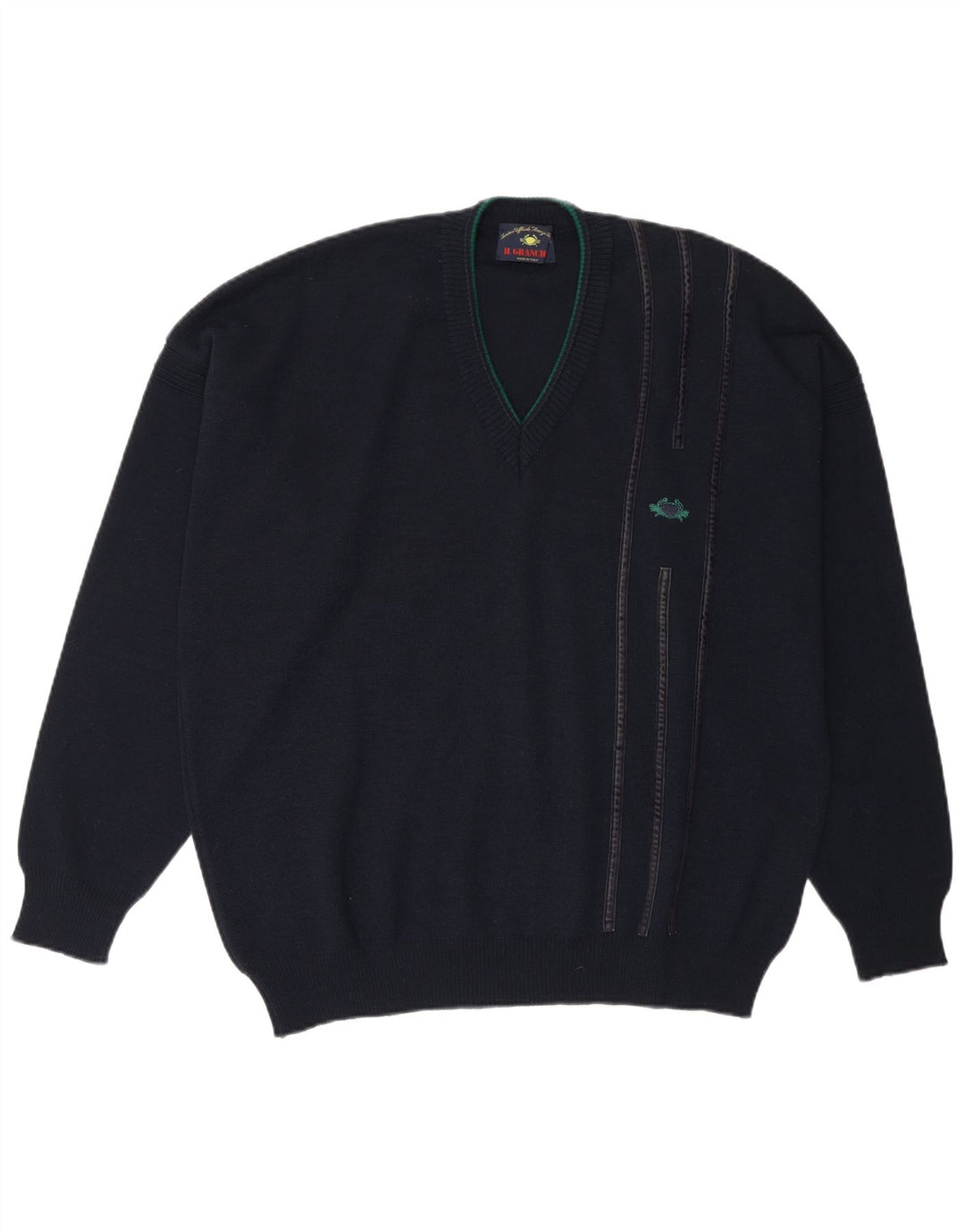 Maglione da uomo con scollo a V Il Granchio XL in lana blu navy