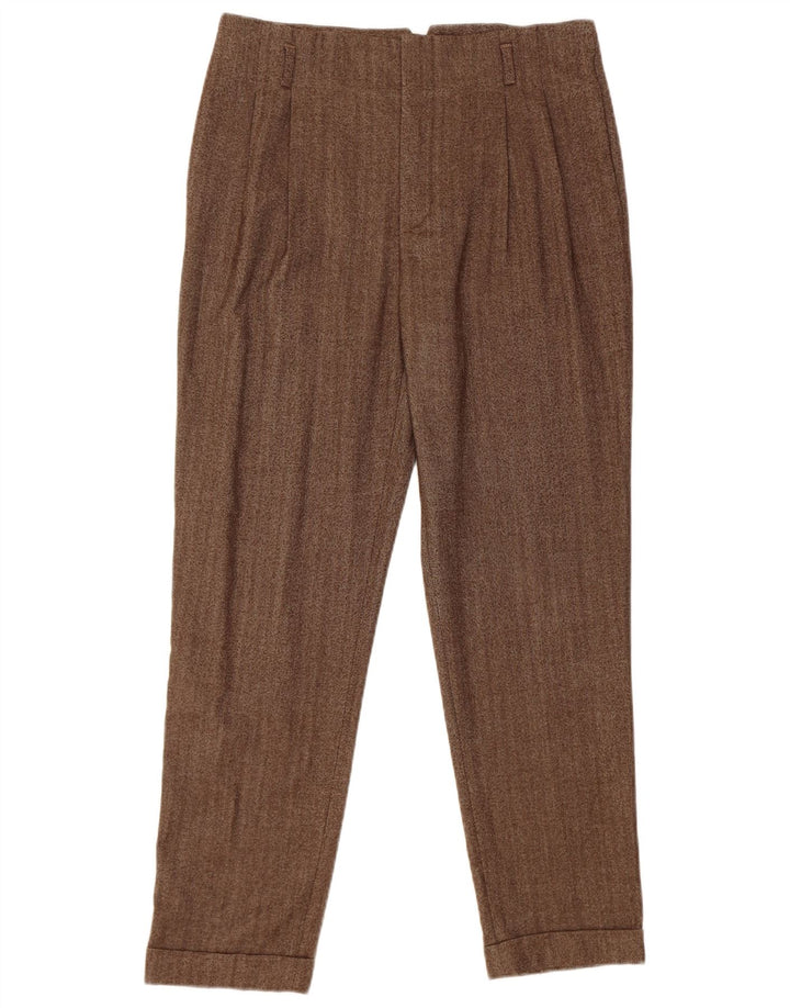 Pantaloni casual con pegging da donna Zara medi W28 L28 in lana a spina di pesce marrone