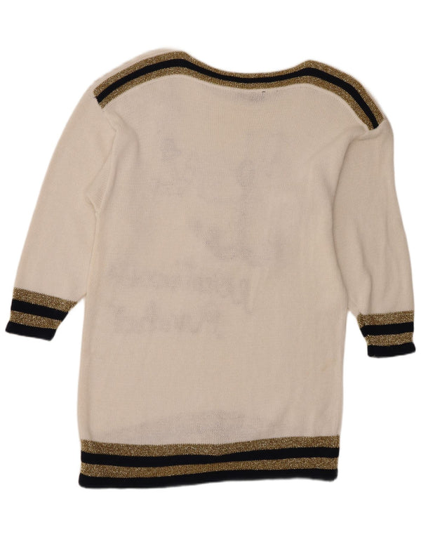 Vintage Womens Graphic Boat Neck Jumper Sweater UK 16 Large White Nautical