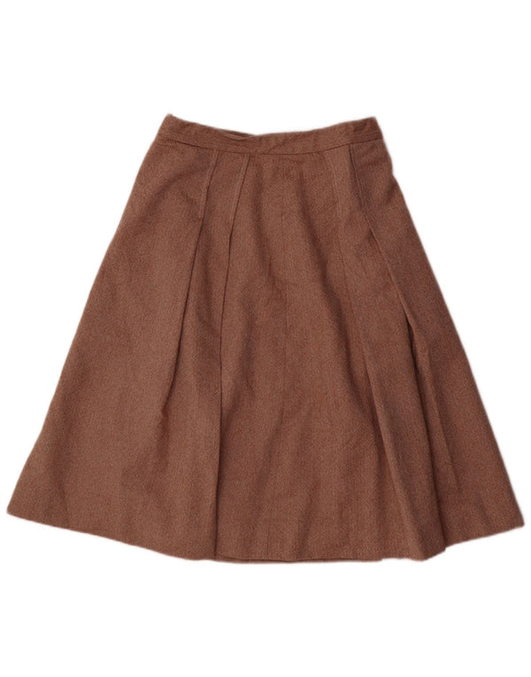 Gonna a trapezio pieghettata da donna vintage W26 piccola marrone