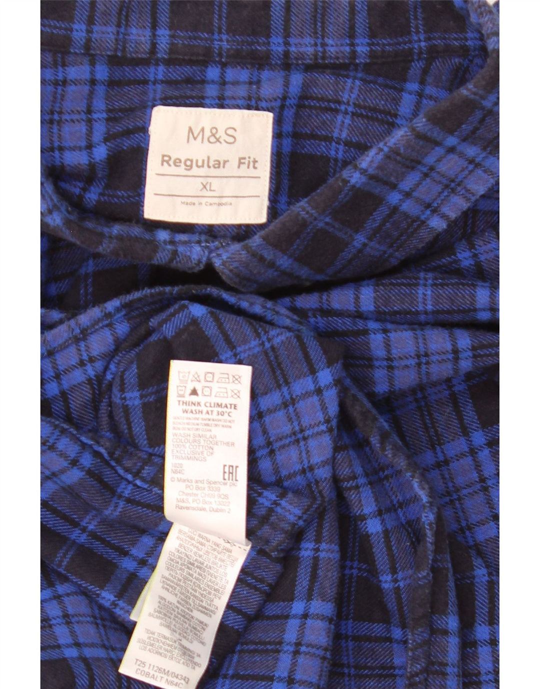 Camicia da uomo in flanella vestibilità regolare Marks & Spencer XL in cotone a quadri blu