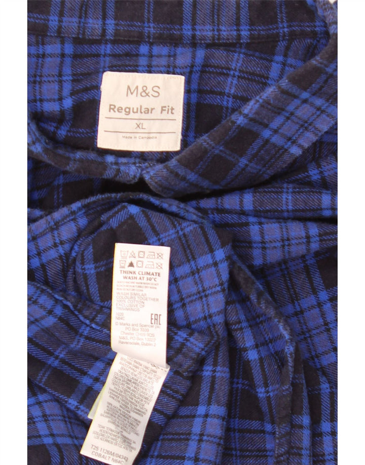 Camicia da uomo in flanella vestibilità regolare Marks & Spencer XL in cotone a quadri blu