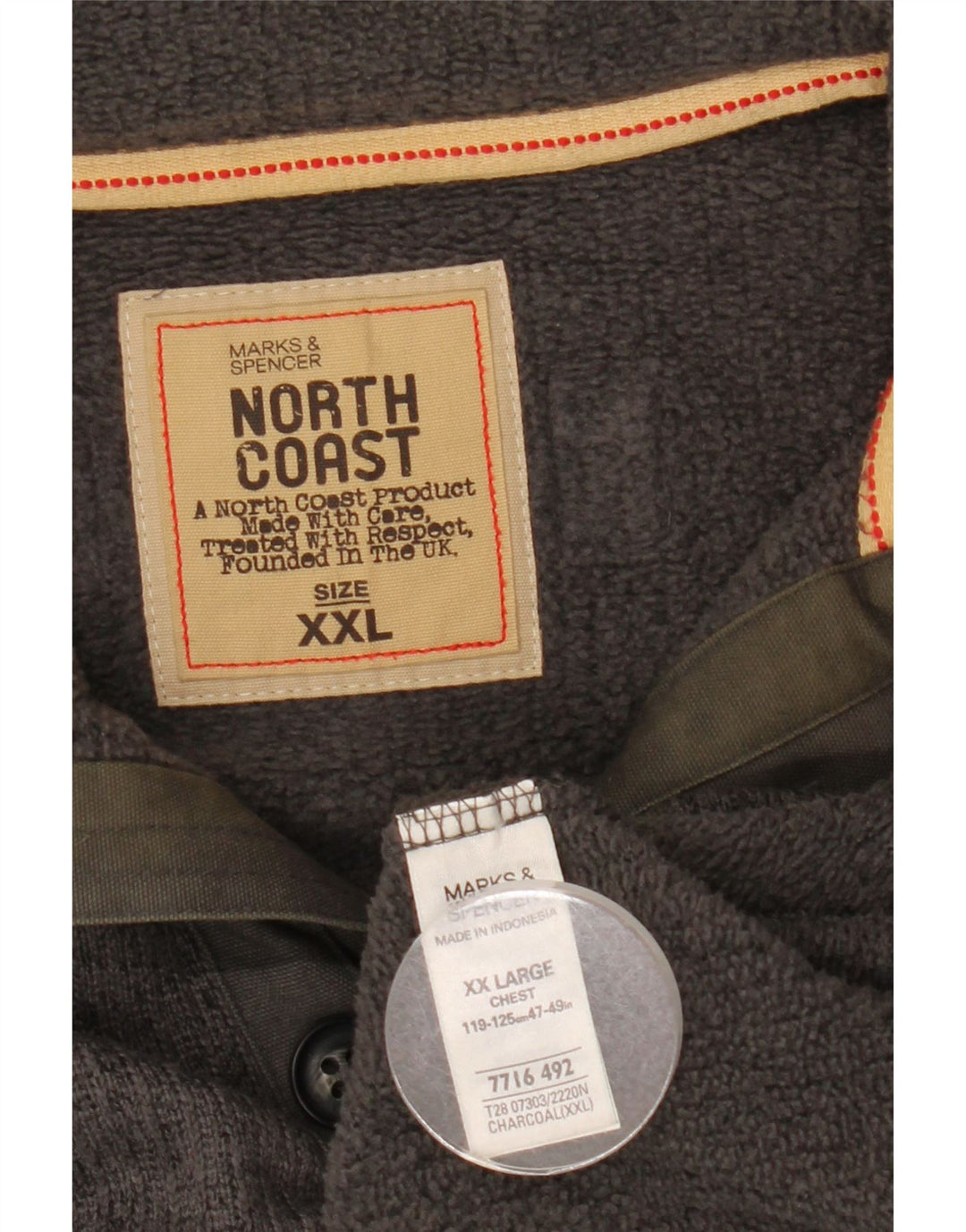 Felpa da uomo Marks & Spencer con bottoni e collo, 2XL, poliestere grigio