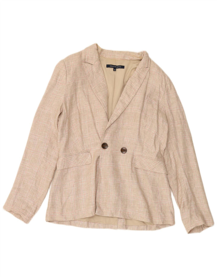 FRENCH CONNECTION Giacca blazer oversize da donna UK 10 piccolo quadretto beige