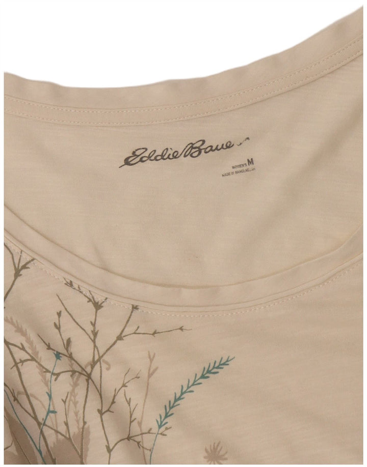 Top tunica da donna Eddie Bauer UK 12 medio bianco sporco floreale