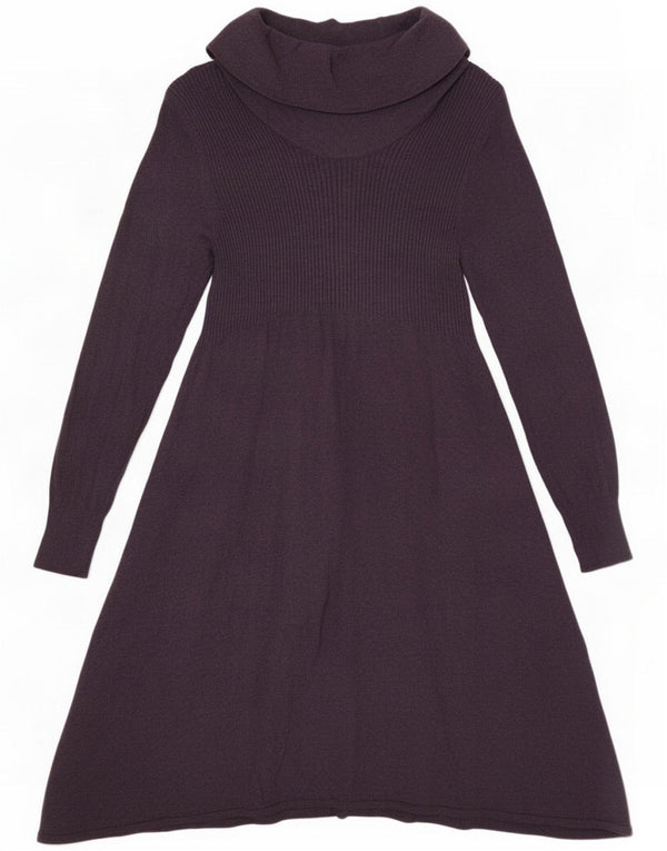 Marks & Spencer Womens Long Sleeve Jumper Dress UK 16 Large Purple Nylon