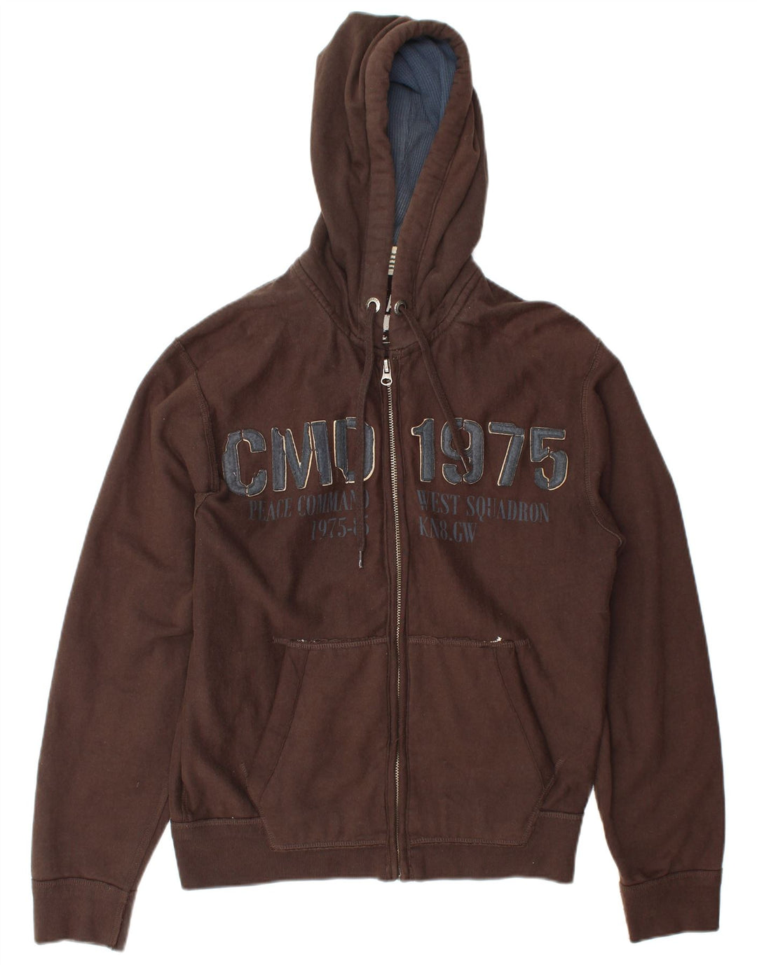 Maglione con cappuccio e zip grafica da uomo Zara EU 40 Marrone medio