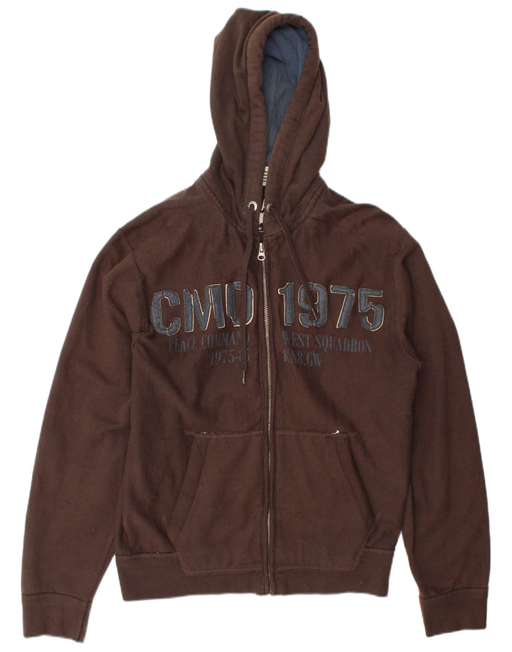Maglione con cappuccio e zip grafica da uomo Zara EU 40 Marrone medio