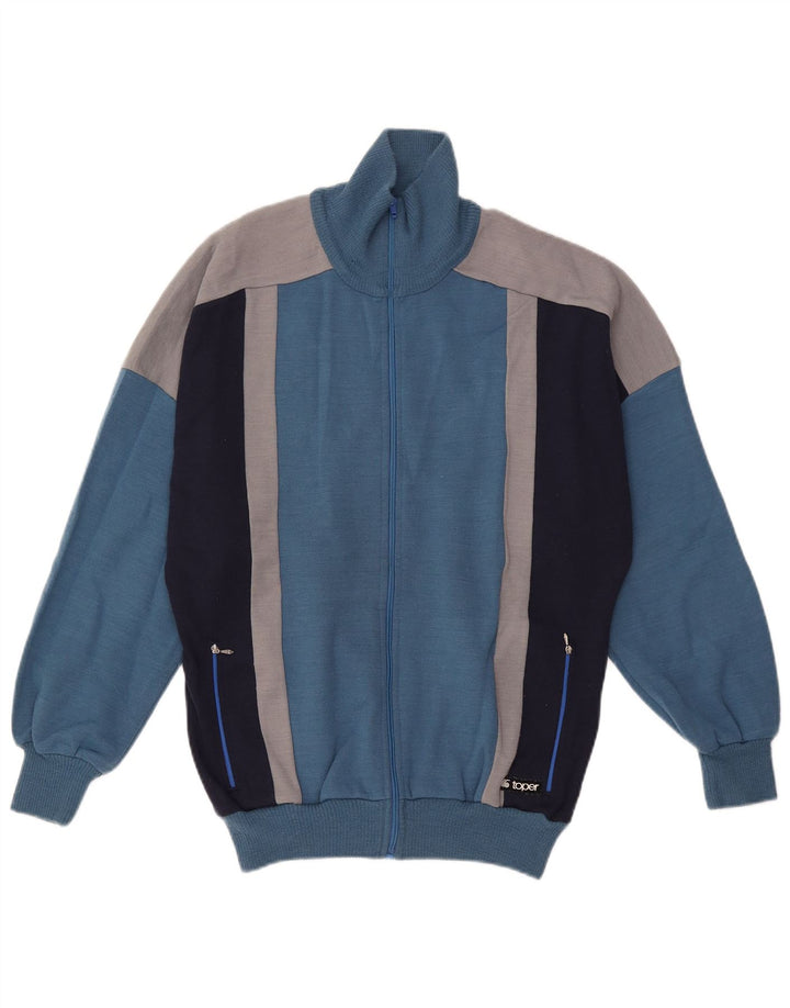 Giacca da ginnastica vintage da uomo UK 42 Large Blue Colourblock