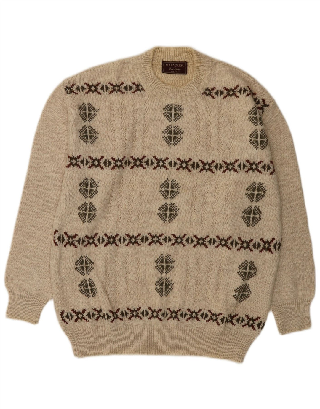 MALAGRIDA Maglione da uomo girocollo maglione grande Beige Fair Isle