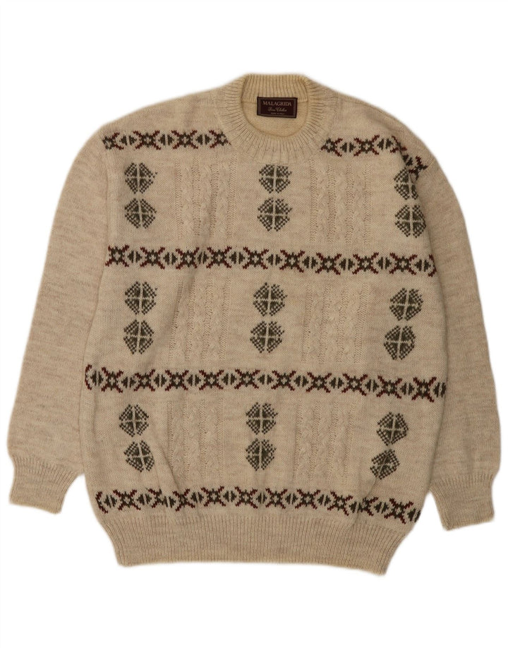MALAGRIDA Maglione da uomo girocollo maglione grande Beige Fair Isle