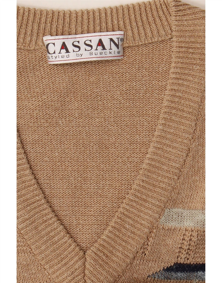 CASSAN Mens Vest Tank Top Medium Beige Striped Vintage Cassan and Second-Hand Cassan from Messina Hembry 