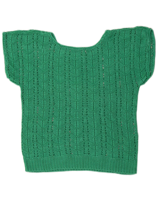 Maglione vintage da donna a maniche corte con scollo a barca UK 14 Verde medio